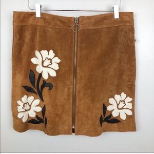 INC Leather Zipper Mini Skirt Size 14 Floral 60's Vibe